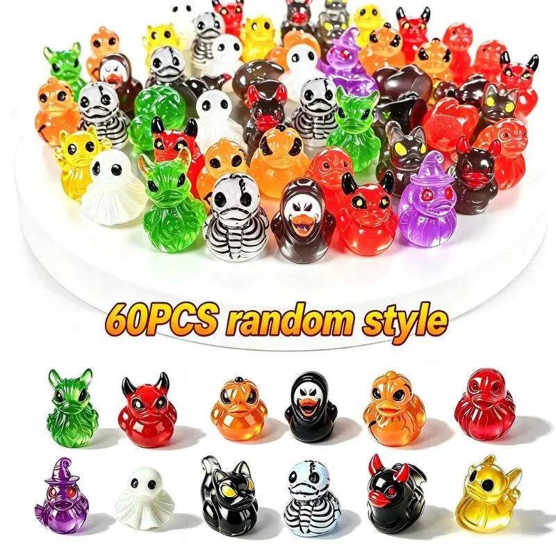 🎃 Glow-in-the-Dark Halloween Ducks – Devil, Ghost & Skeleton Mini Resin Figurines, Spooky Desk Decor & Party Favors