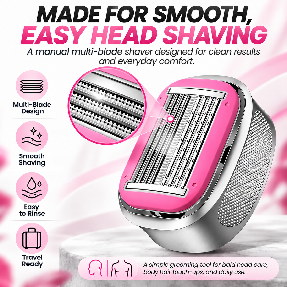 Men's Manual Bald Head Shaver – 8-Blade Razor for Smooth, Comfortable Head & Body Grooming