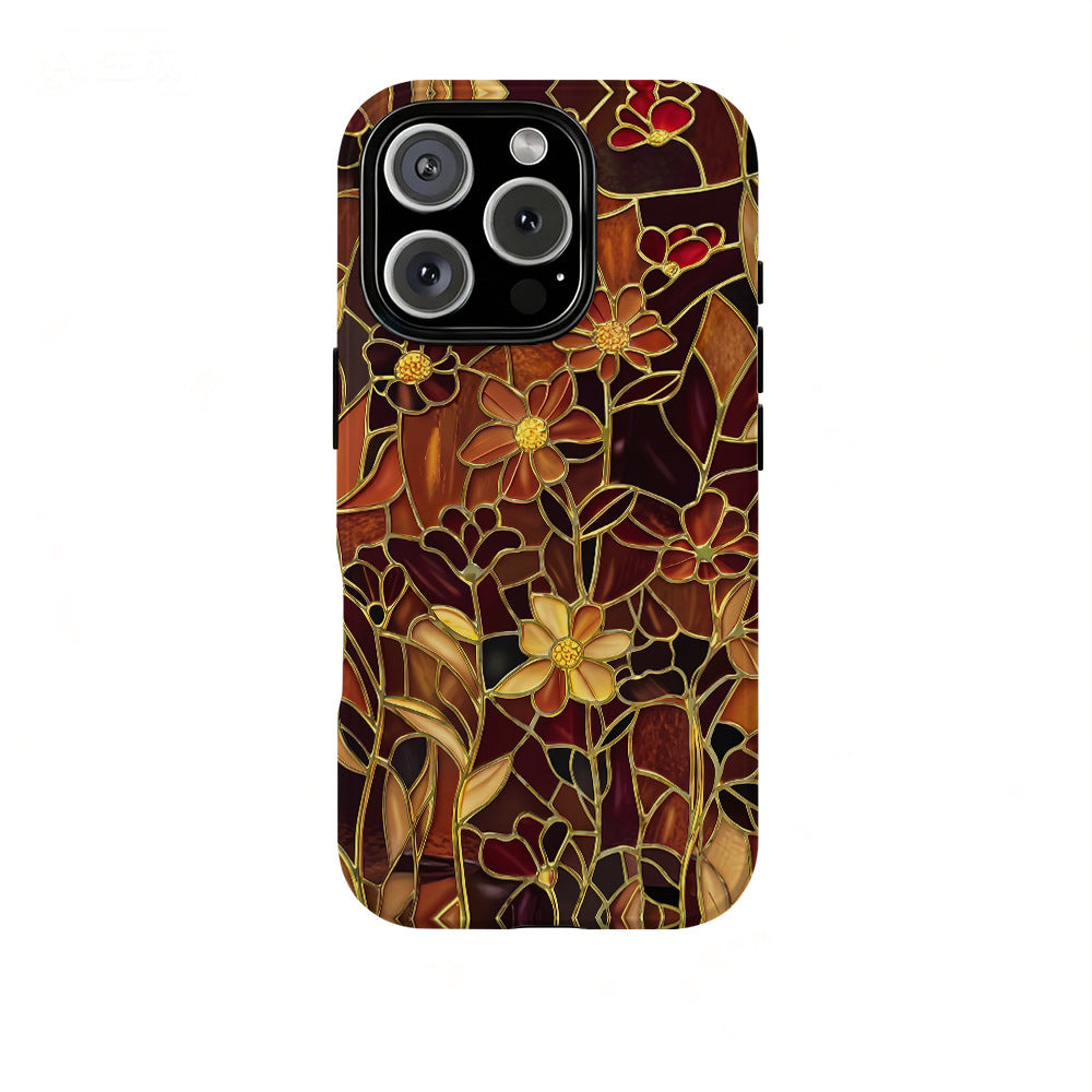 🌸 Vintage Floral iPhone Case – Colorful Stained Glass-Inspired Flower Design, Protective Phone Cover for iPhone 13–17 Series