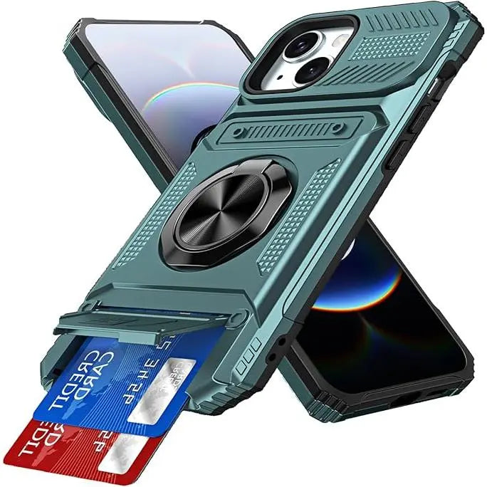📱 Heavy-Duty Wallet Phone Case – 2-Card Slot + 360° Magnetic Ring Stand, All-Round Protection for Everyday Use