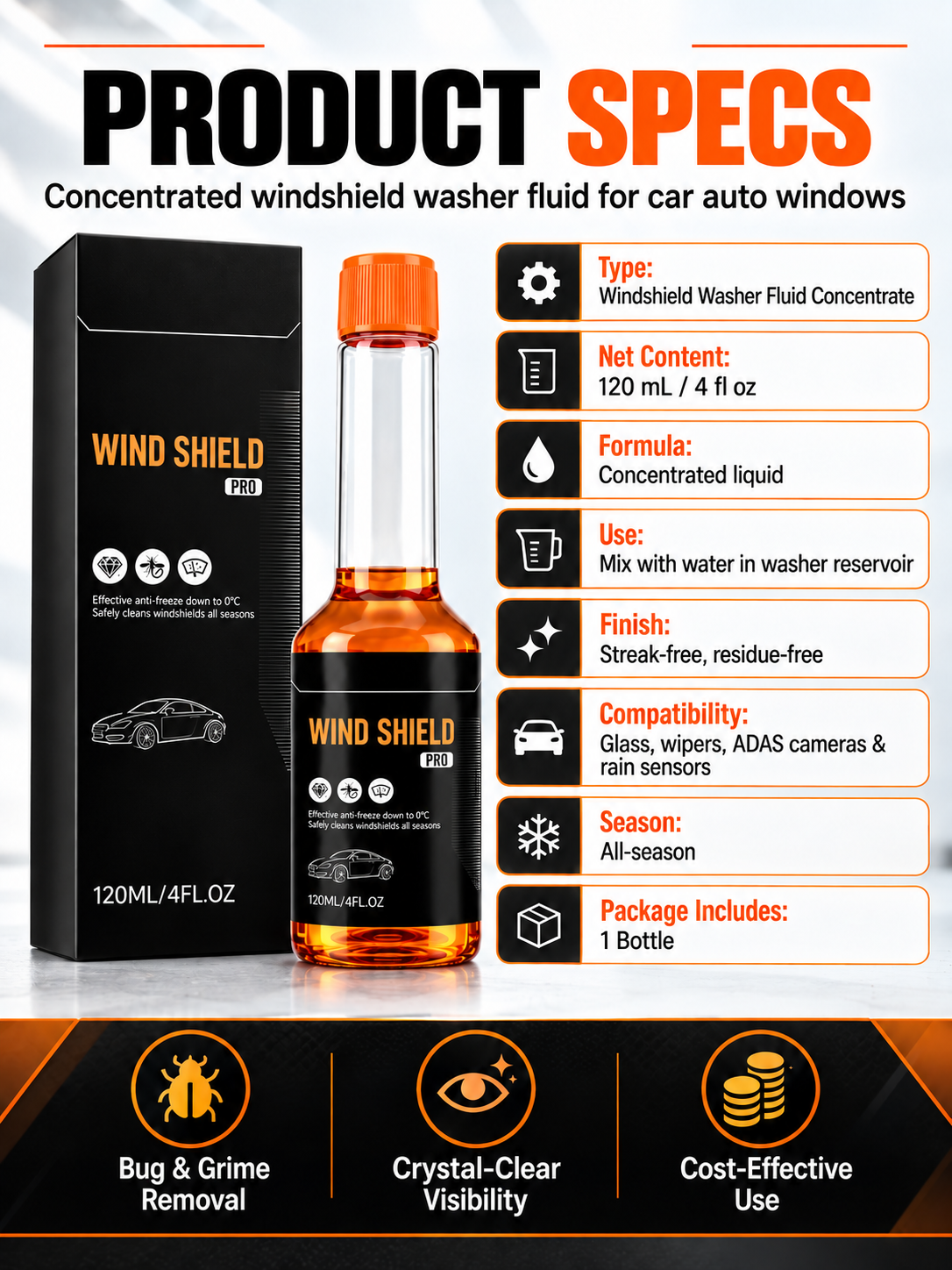 🚗 Concentrated Windshield Washer Fluid – Clear Vision for Car Auto Windows