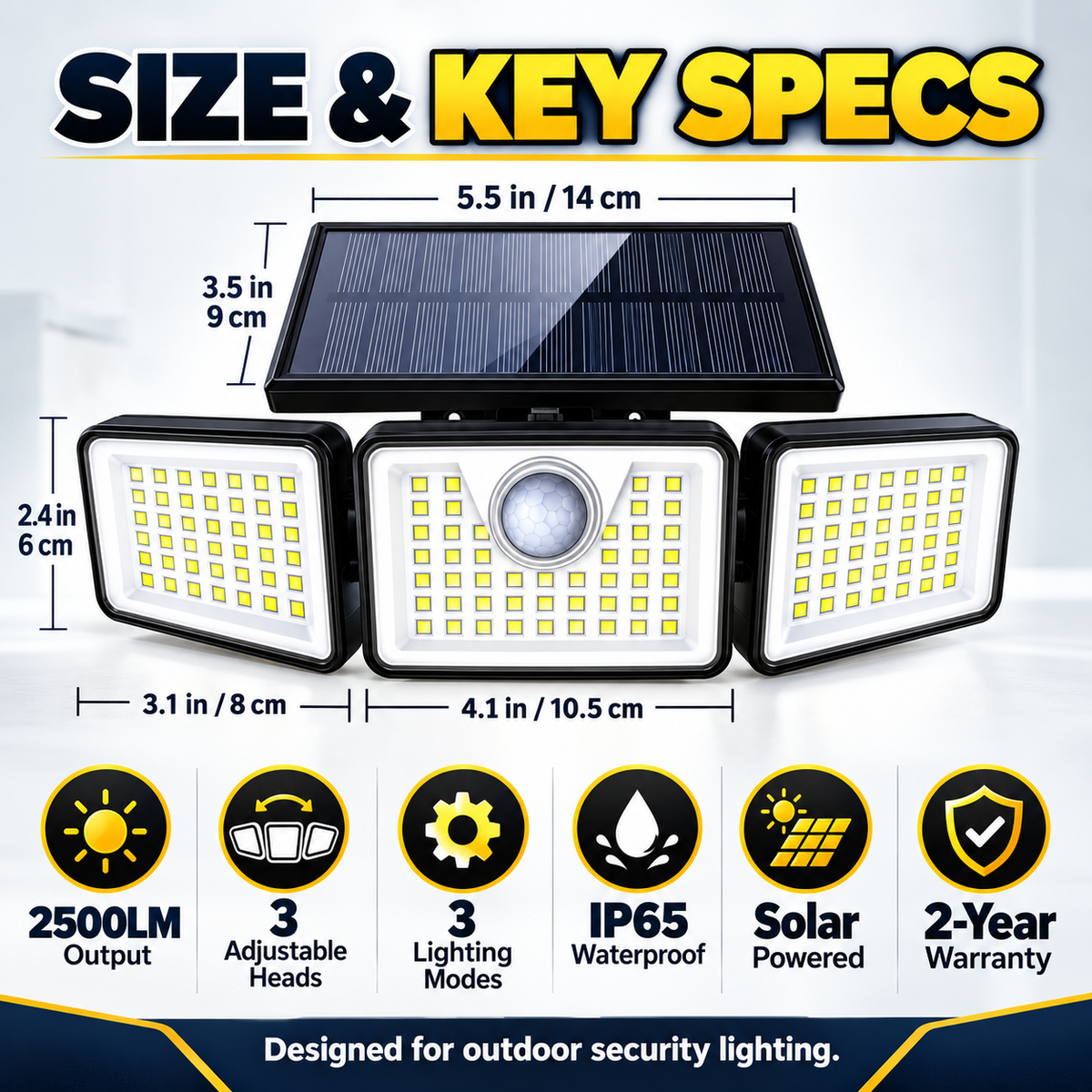 ✨Solar Security Light | Dimmable & Adjustable | 3 Modes, IP65 Waterproof | Garage & Outdoor Wall Mount