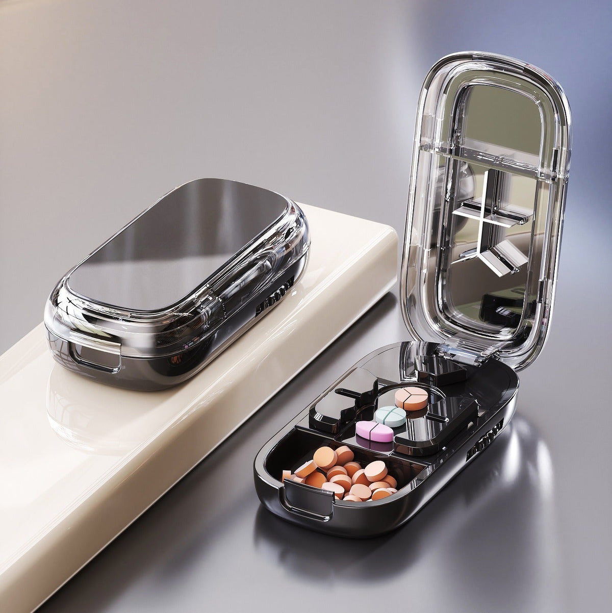 💊Upgrade-Designed Compact 3-in-1 Pill Splitter Organizer