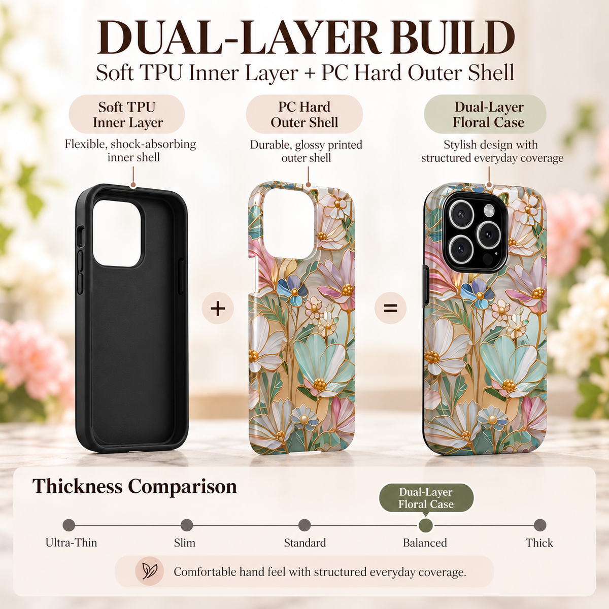 🌸 Vintage Floral iPhone Case – Colorful Stained Glass-Inspired Flower Design, Protective Phone Cover for iPhone 13–17 Series
