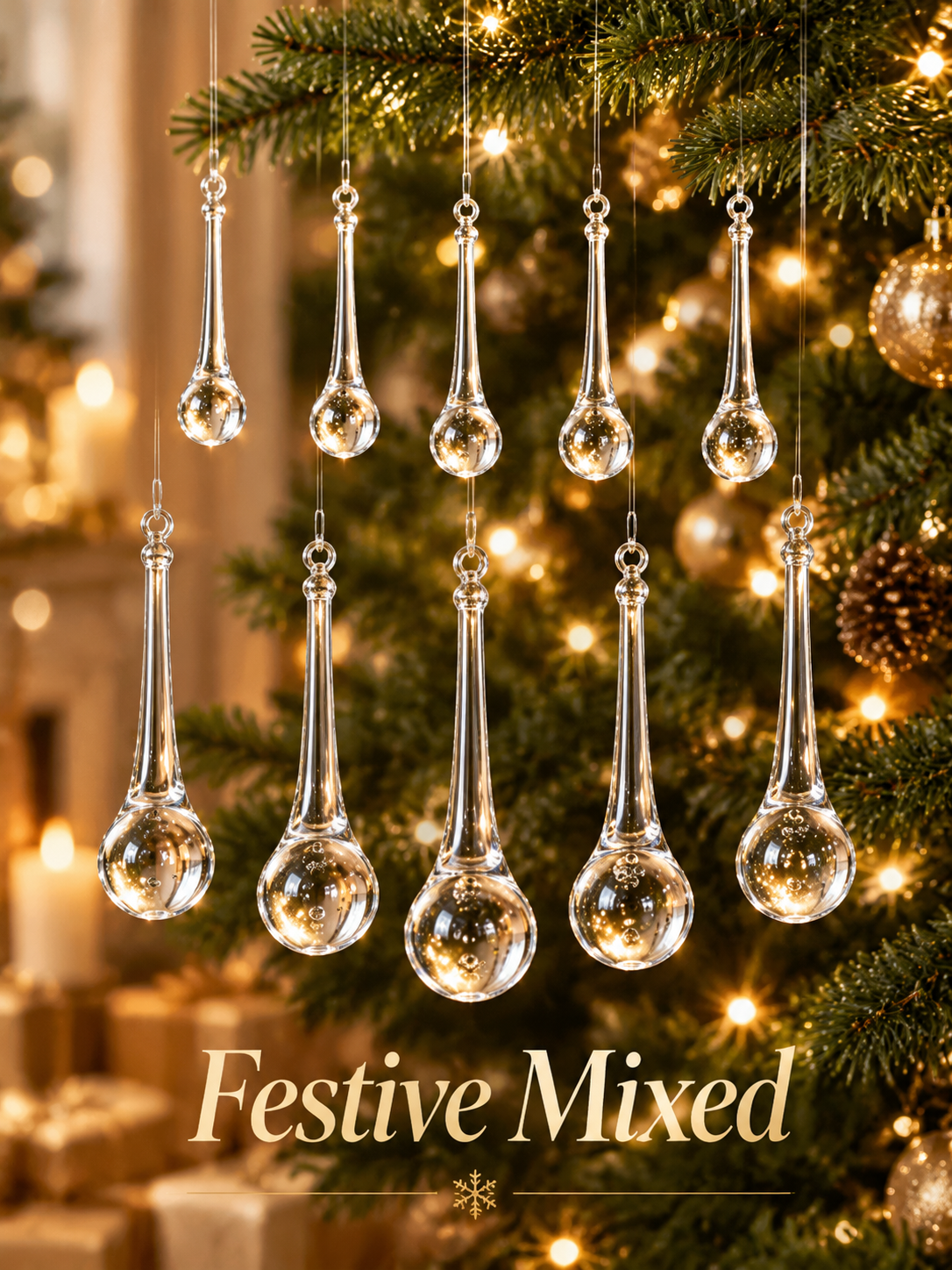🎄 Christmas Crystal-Look Teardrop Ornaments – Sparkling Hanging Decorations for Christmas Trees & Holiday Decor