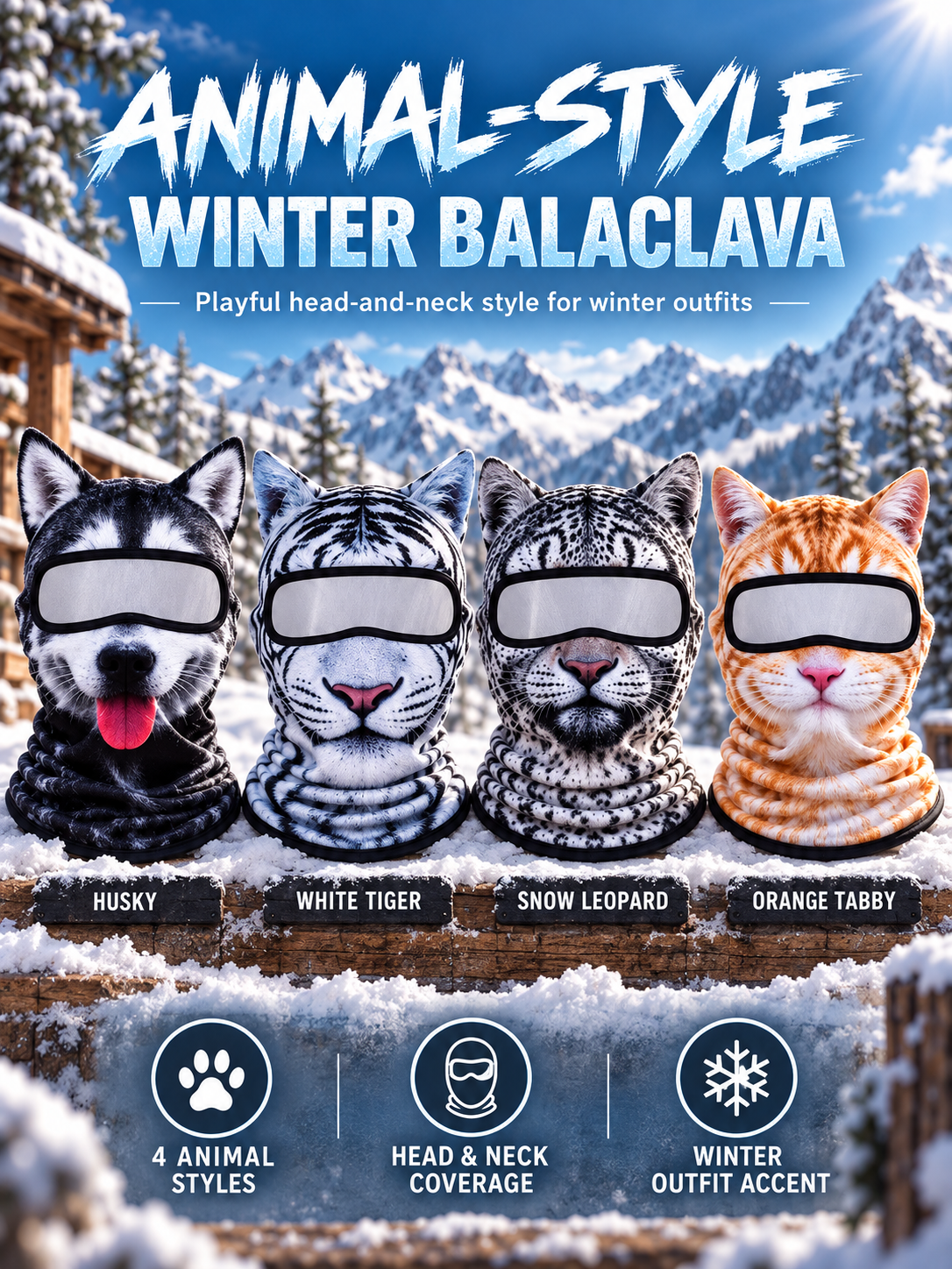 🐾❄️  3D Old Man Balaclava Cat Print Balaclava – Funny Full-Face Outdoor Hood Mask