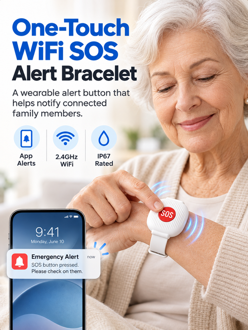 🚨 One-Touch WiFi SOS Alert Bracelet – Instant Family App Notifications, IP67 Water Resistance & Rechargeable Design