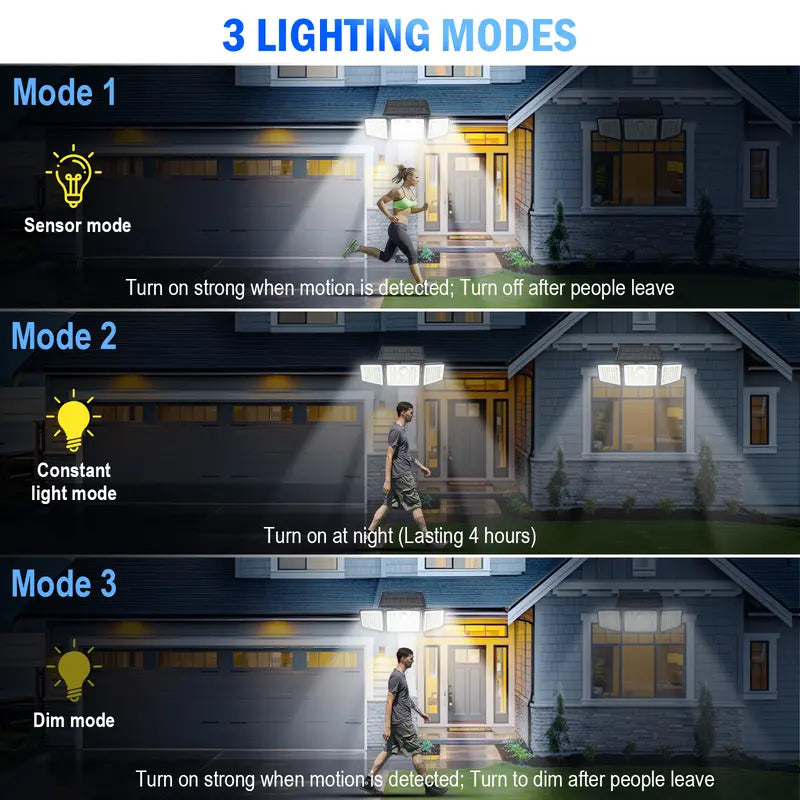 ✨Solar Security Light | Dimmable & Adjustable | 3 Modes, IP65 Waterproof | Garage & Outdoor Wall Mount