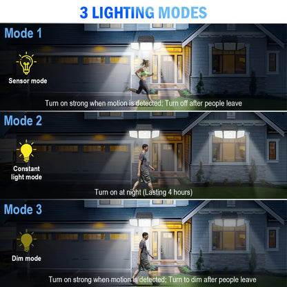 ✨Solar Security Light | Dimmable & Adjustable | 3 Modes, IP65 Waterproof | Garage & Outdoor Wall Mount