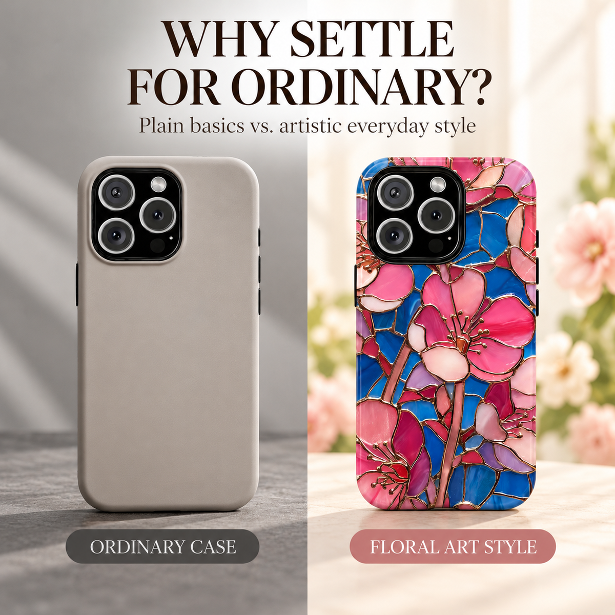 🌸 Vintage Floral iPhone Case – Colorful Stained Glass-Inspired Flower Design, Protective Phone Cover for iPhone 13–17 Series
