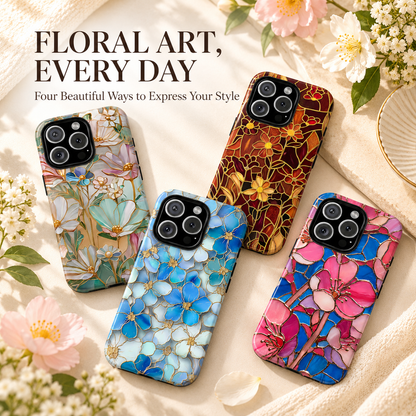 🌸 Vintage Floral iPhone Case – Colorful Stained Glass-Inspired Flower Design, Protective Phone Cover for iPhone 13–17 Series