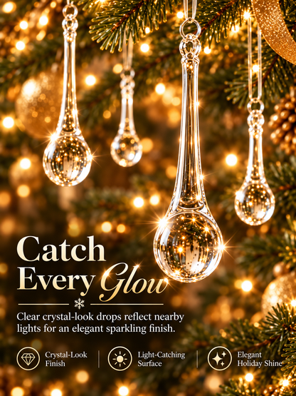 🎄 Christmas Crystal-Look Teardrop Ornaments – Sparkling Hanging Decorations for Christmas Trees & Holiday Decor