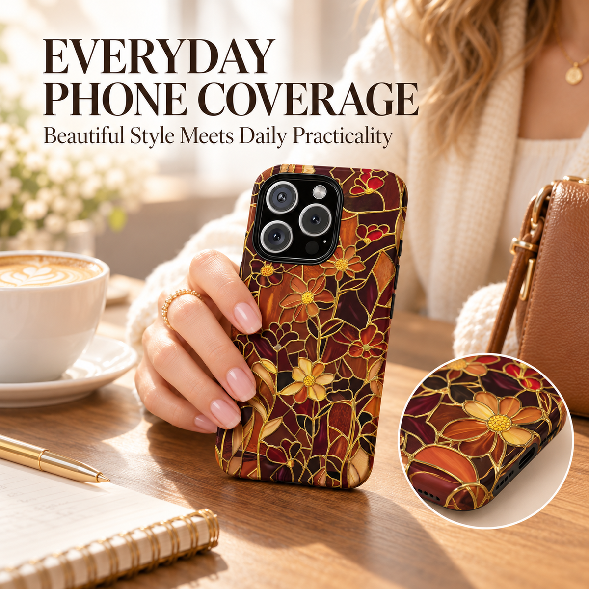 🌸 Vintage Floral iPhone Case – Colorful Stained Glass-Inspired Flower Design, Protective Phone Cover for iPhone 13–17 Series