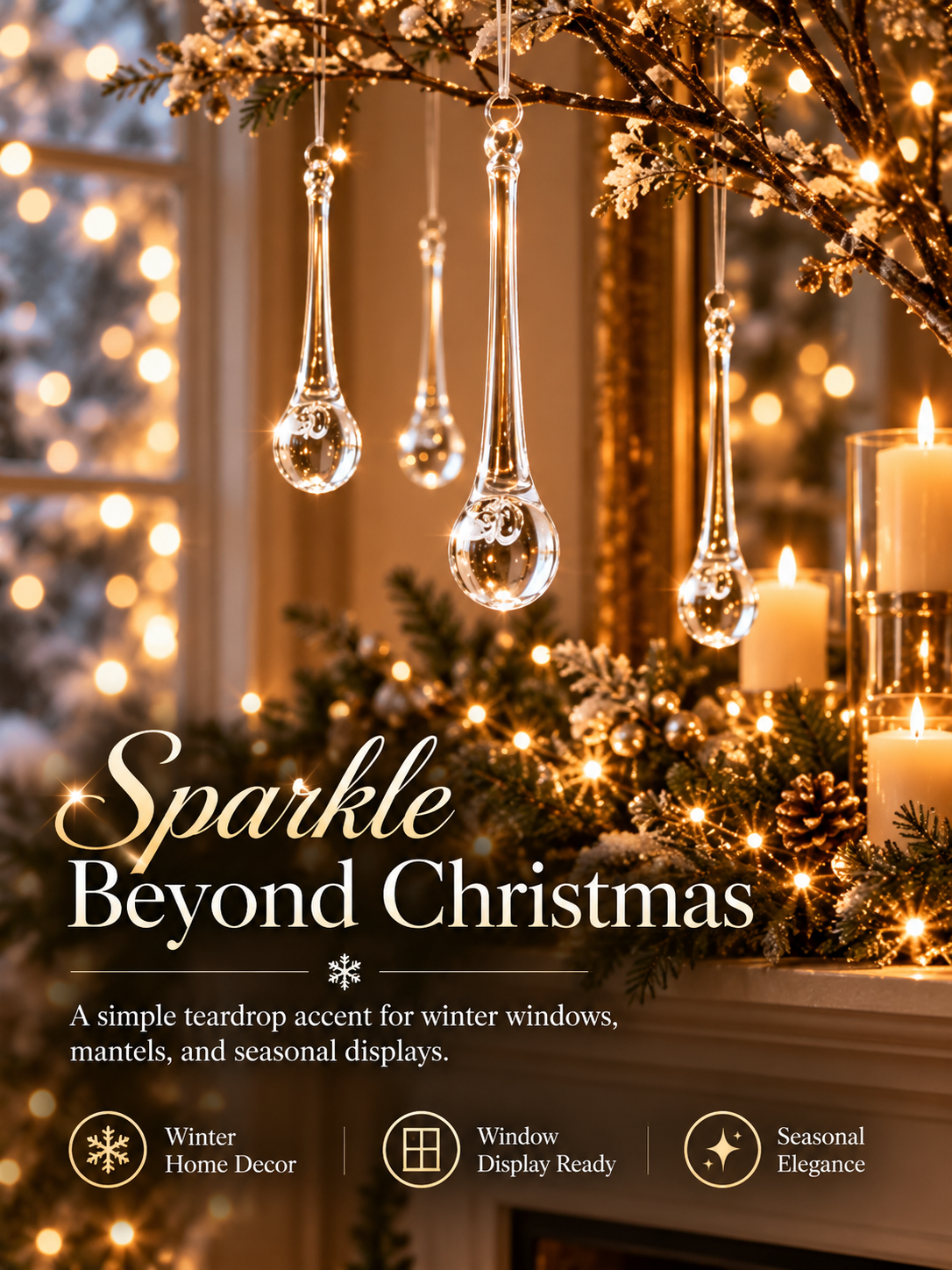 🎄 Christmas Crystal-Look Teardrop Ornaments – Sparkling Hanging Decorations for Christmas Trees & Holiday Decor
