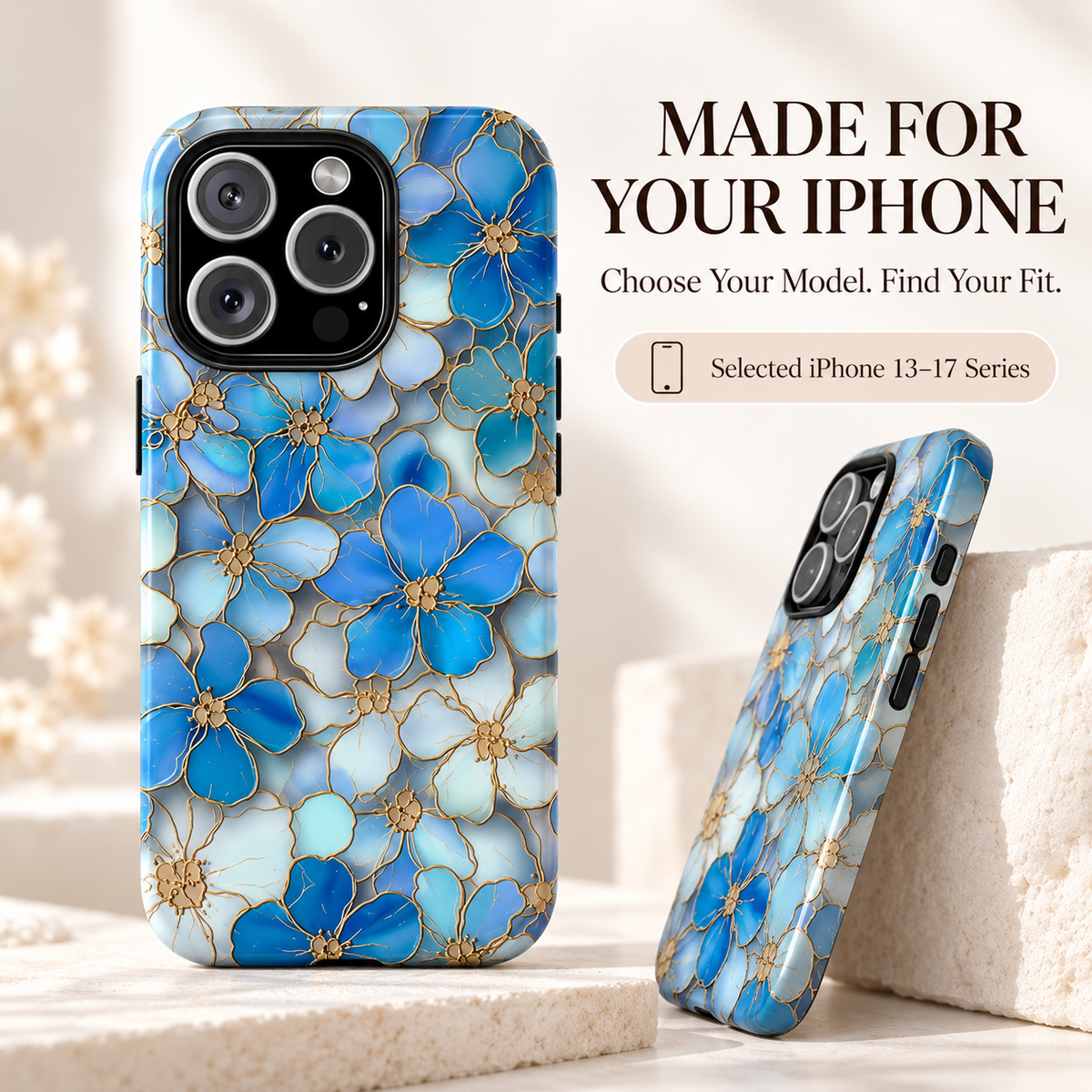 🌸 Vintage Floral iPhone Case – Colorful Stained Glass-Inspired Flower Design, Protective Phone Cover for iPhone 13–17 Series
