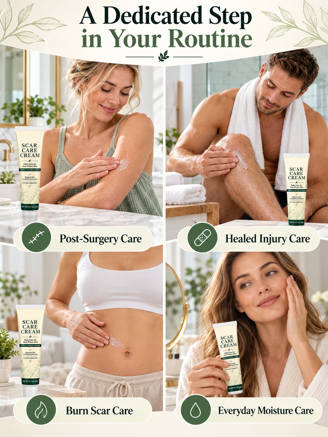 🌿  Scar Care Cream – Silicone & Recombinant Type III Collagen Formula, 20g, Moisturizing & Smoothing Care for Fully Healed Scar-Prone Skin