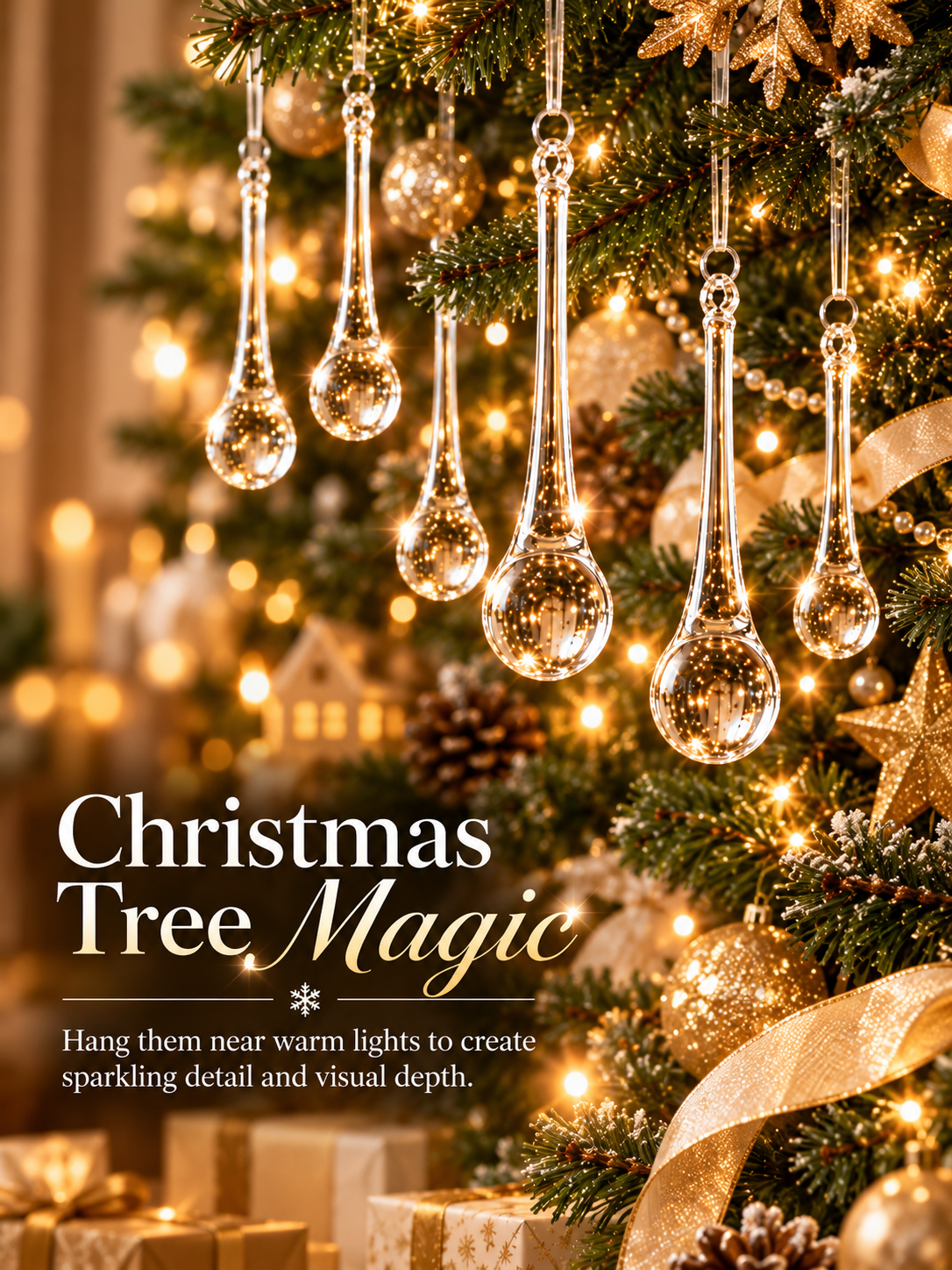 🎄 Christmas Crystal-Look Teardrop Ornaments – Sparkling Hanging Decorations for Christmas Trees & Holiday Decor