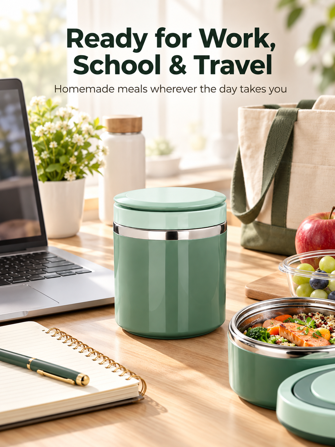 Stainless Steel Insulated Lunch Box with Handle – Leakproof Stackable Food Container for Office, School & Travel