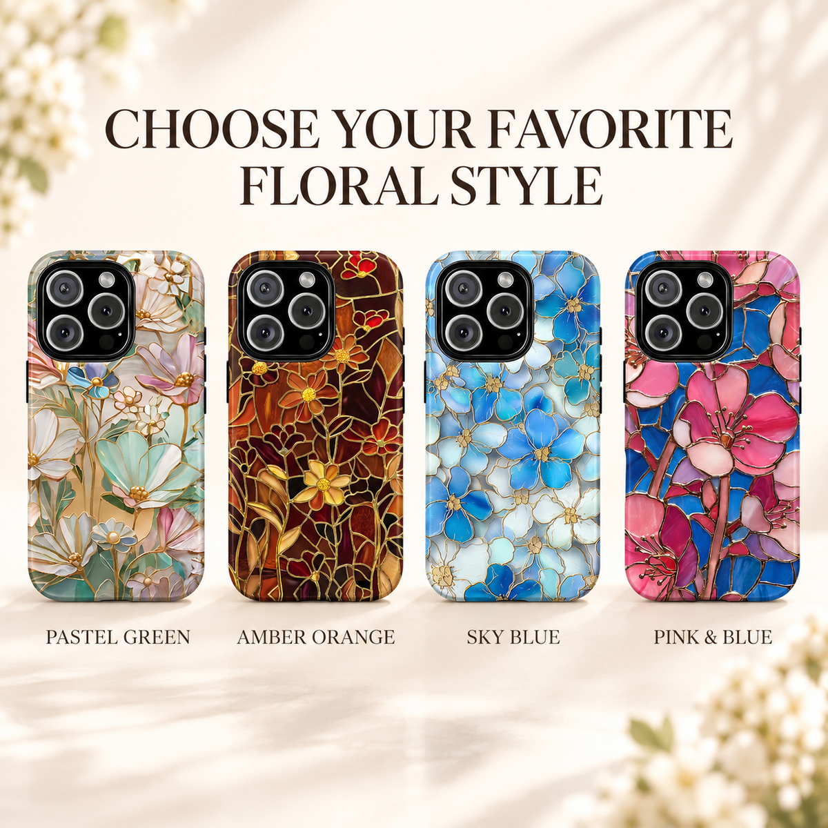 🌸 Vintage Floral iPhone Case – Colorful Stained Glass-Inspired Flower Design, Protective Phone Cover for iPhone 13–17 Series