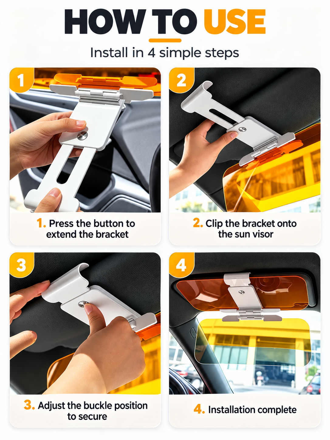 Adjustable Dual-Color Car Sun Visor – Day & Night Anti-Glare Driving Shield for Windshield Visibility