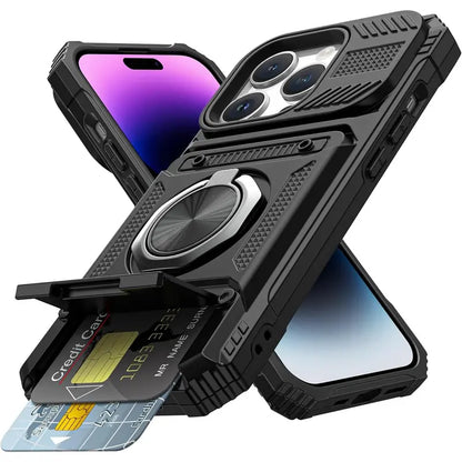 📱 Heavy-Duty Wallet Phone Case – 2-Card Slot + 360° Magnetic Ring Stand, All-Round Protection for Everyday Use