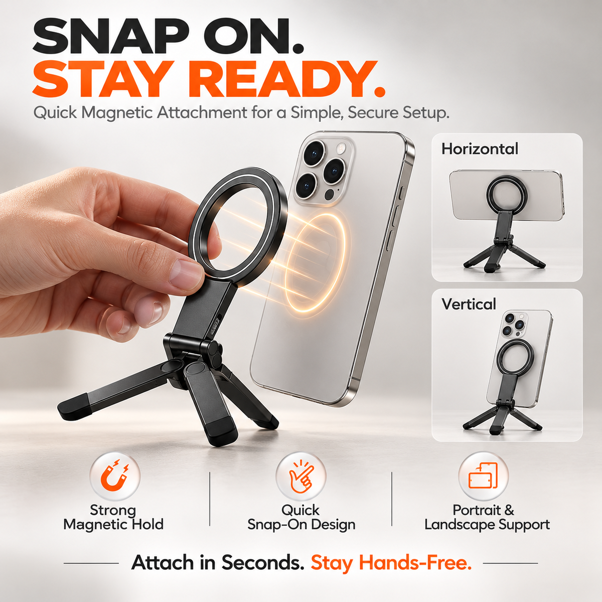 Foldable Magnetic Phone Stand – Adjustable Aluminum Mini Tripod, Ultra-Slim Portable Holder for Hands-Free Viewing