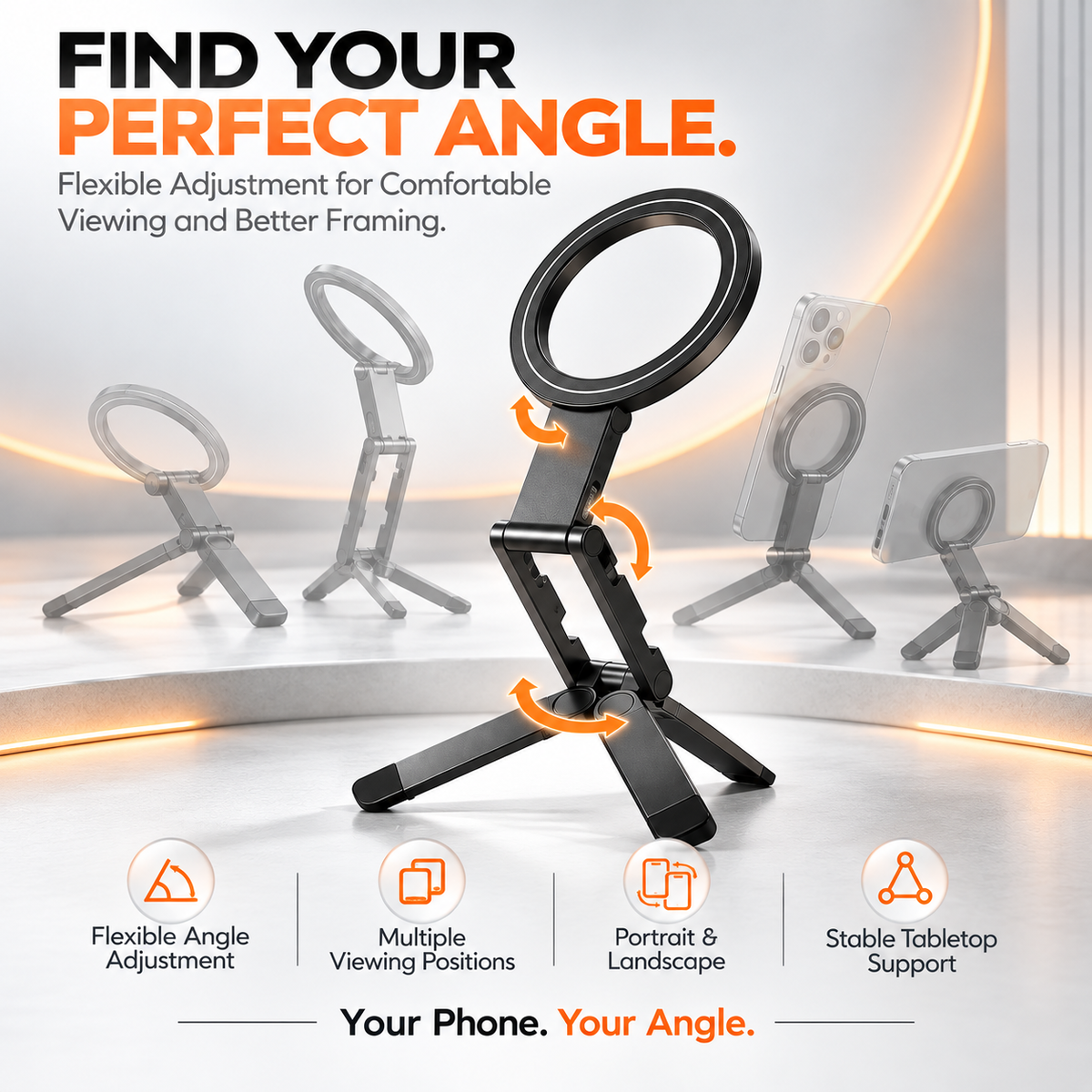 Foldable Magnetic Phone Stand – Adjustable Aluminum Mini Tripod, Ultra-Slim Portable Holder for Hands-Free Viewing
