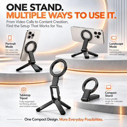 Foldable Magnetic Phone Stand – Adjustable Aluminum Mini Tripod, Ultra-Slim Portable Holder for Hands-Free Viewing