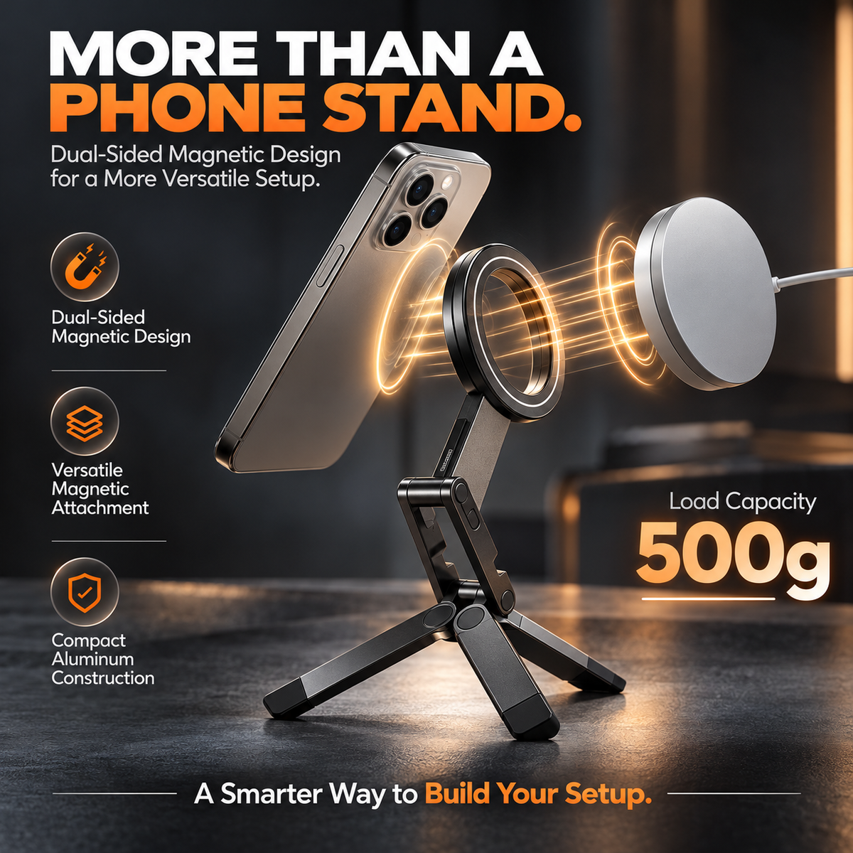 Foldable Magnetic Phone Stand – Adjustable Aluminum Mini Tripod, Ultra-Slim Portable Holder for Hands-Free Viewing