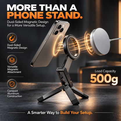 Foldable Magnetic Phone Stand – Adjustable Aluminum Mini Tripod, Ultra-Slim Portable Holder for Hands-Free Viewing