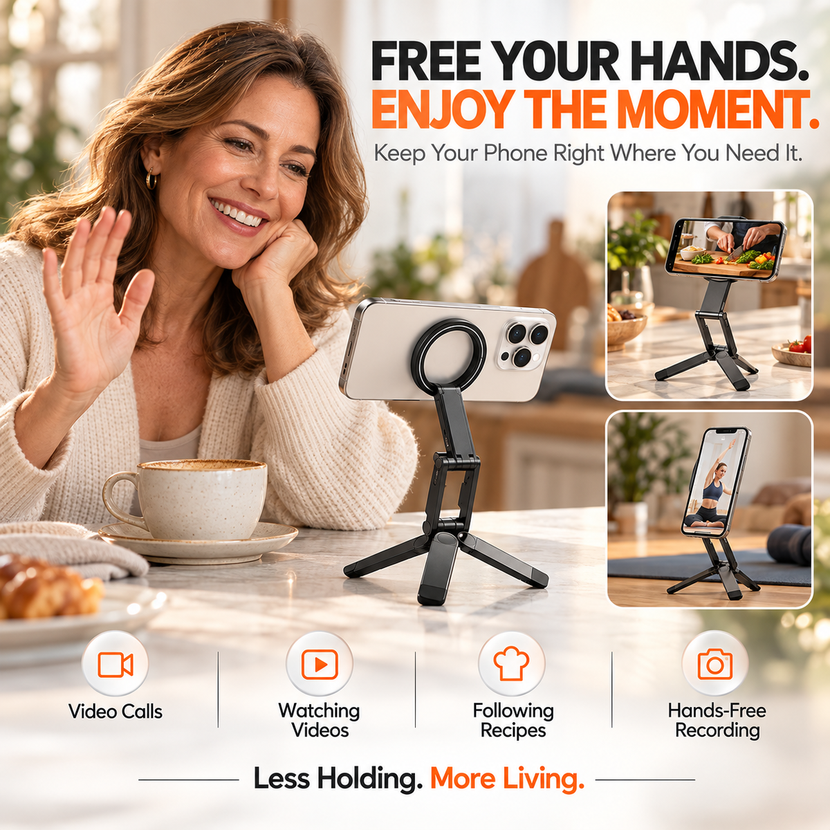Foldable Magnetic Phone Stand – Adjustable Aluminum Mini Tripod, Ultra-Slim Portable Holder for Hands-Free Viewing