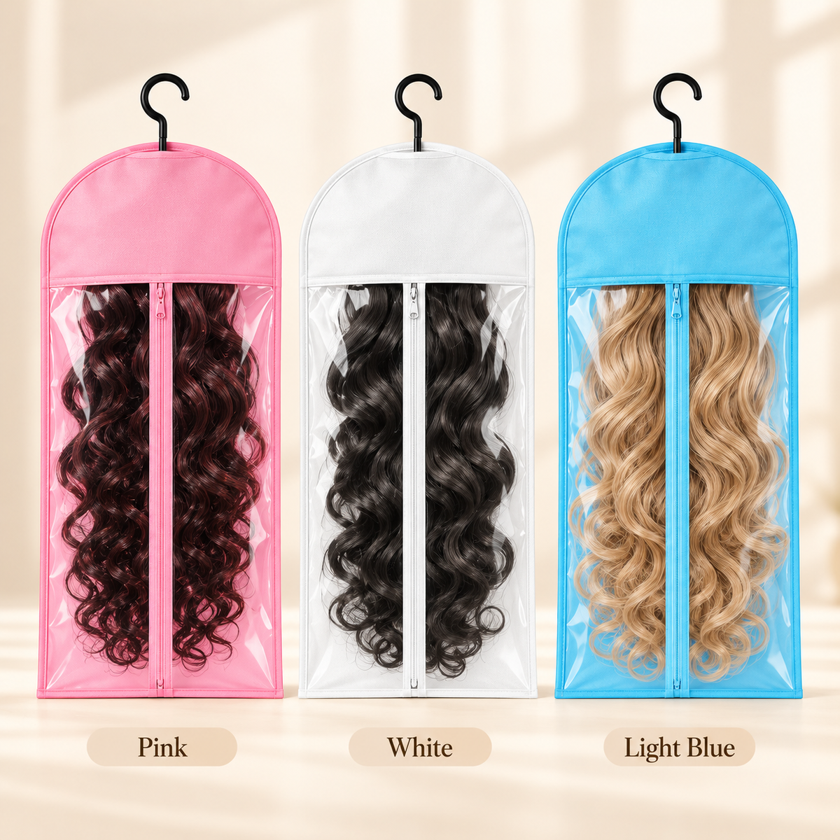 Breathable Hanging Wig Storage Bags with Clear Window & Hanger – Dustproof Hair Extension Organizer