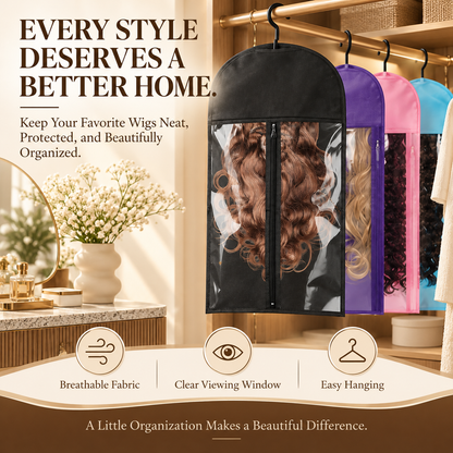 Breathable Hanging Wig Storage Bags with Clear Window & Hanger – Dustproof Hair Extension Organizer