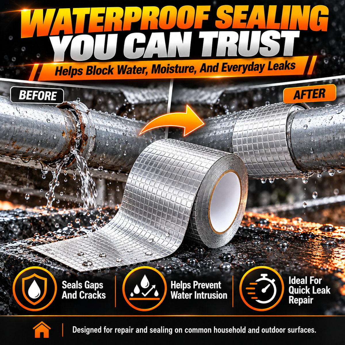 Waterproof Butyl Sealing Tape – Heavy-Duty Aluminum Foil Leak Repair Tape for Roofs, Pipes & RVs