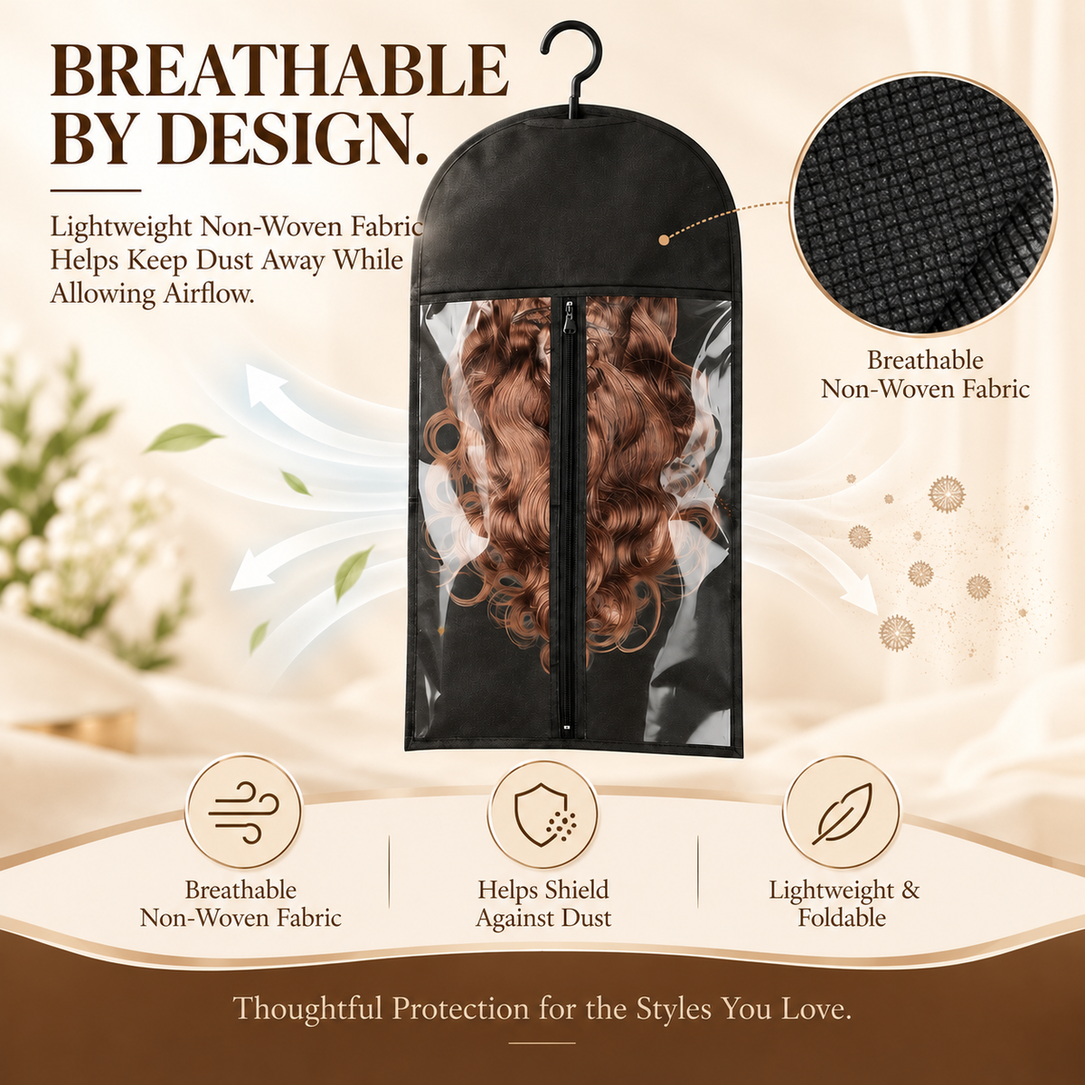 Breathable Hanging Wig Storage Bags with Clear Window & Hanger – Dustproof Hair Extension Organizer