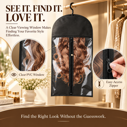 Breathable Hanging Wig Storage Bags with Clear Window & Hanger – Dustproof Hair Extension Organizer