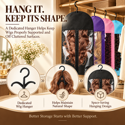 Breathable Hanging Wig Storage Bags with Clear Window & Hanger – Dustproof Hair Extension Organizer