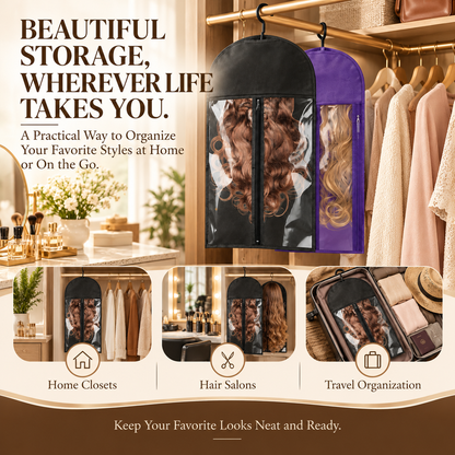 Breathable Hanging Wig Storage Bags with Clear Window & Hanger – Dustproof Hair Extension Organizer