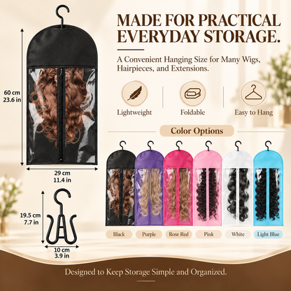 Breathable Hanging Wig Storage Bags with Clear Window & Hanger – Dustproof Hair Extension Organizer