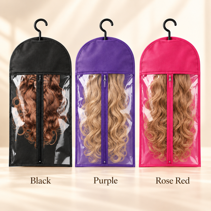Breathable Hanging Wig Storage Bags with Clear Window & Hanger – Dustproof Hair Extension Organizer