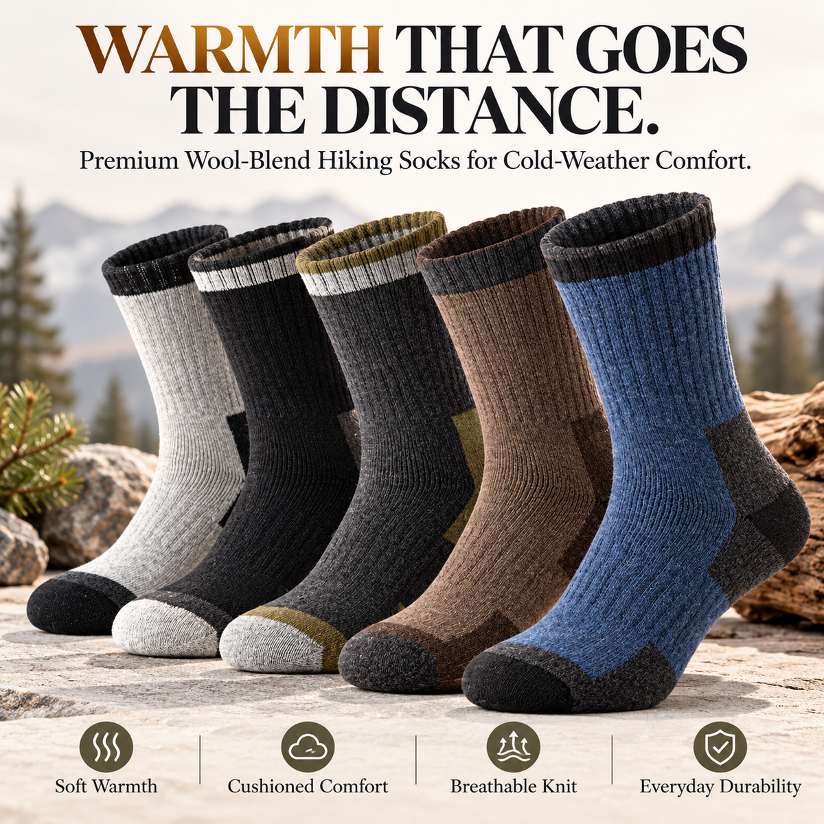 Merino Wool Hiking Socks – Thick Cushioned Thermal Socks for Winter Warmth & Everyday Comfort