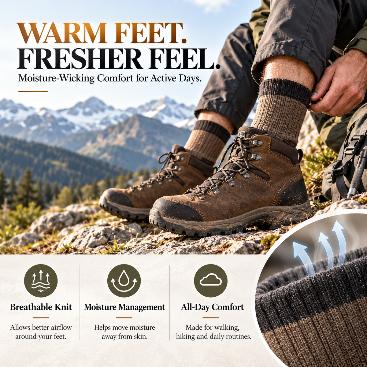 Merino Wool Hiking Socks – Thick Cushioned Thermal Socks for Winter Warmth & Everyday Comfort