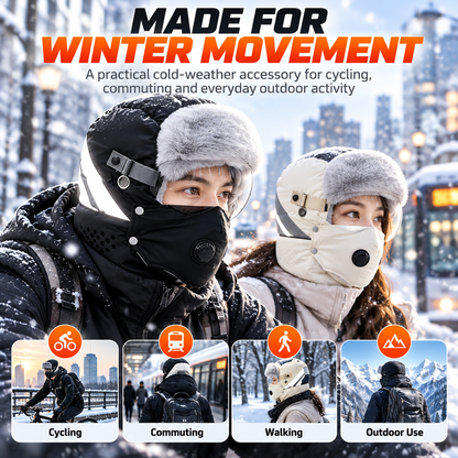 Winter Full Face Biking Hat with Goggles – Windproof Fleece-Lined Hood & Neck Cover for Cold Weather