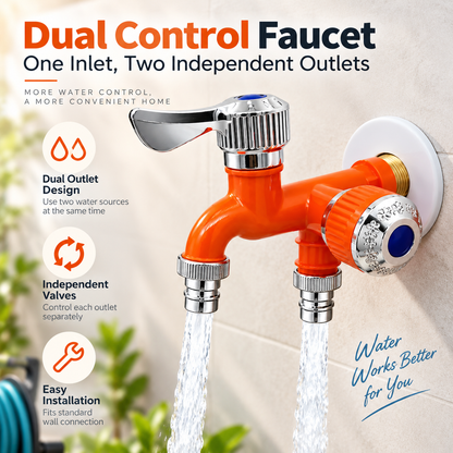🚿 Independent Valve Washing Machine Faucet – Dual Outlet Design, 3/4" Universal Connector, Ceramic Core, Freeze & Heat Proof