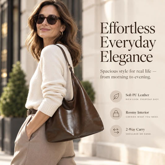 Women's PU Leather Shoulder Bag – Large-Capacity Crossbody Tote with Adjustable Strap, Zip Closure, Minimalist Everyday Style