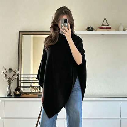 🧣 Layer Up, Stand Out – Soft Knit Cape Shawl with Asymmetric Design, Multi-Color & All-Season Versatility