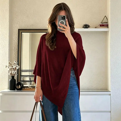 🧣 Layer Up, Stand Out – Soft Knit Cape Shawl with Asymmetric Design, Multi-Color & All-Season Versatility