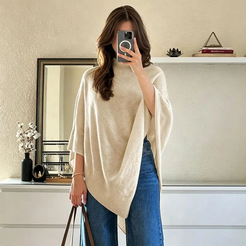 🧣 Layer Up, Stand Out – Soft Knit Cape Shawl with Asymmetric Design, Multi-Color & All-Season Versatility