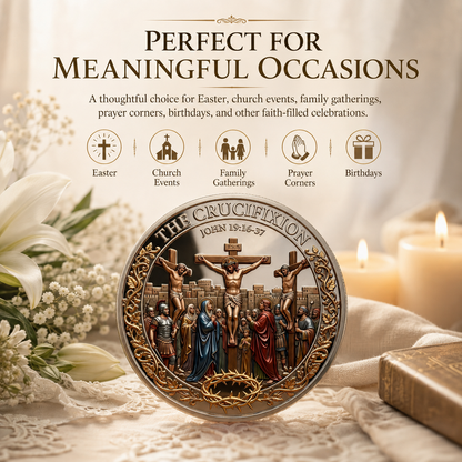 Cross & Resurrection Memorial Coin – Alloy Relief Keepsake for Faith and Remembrance