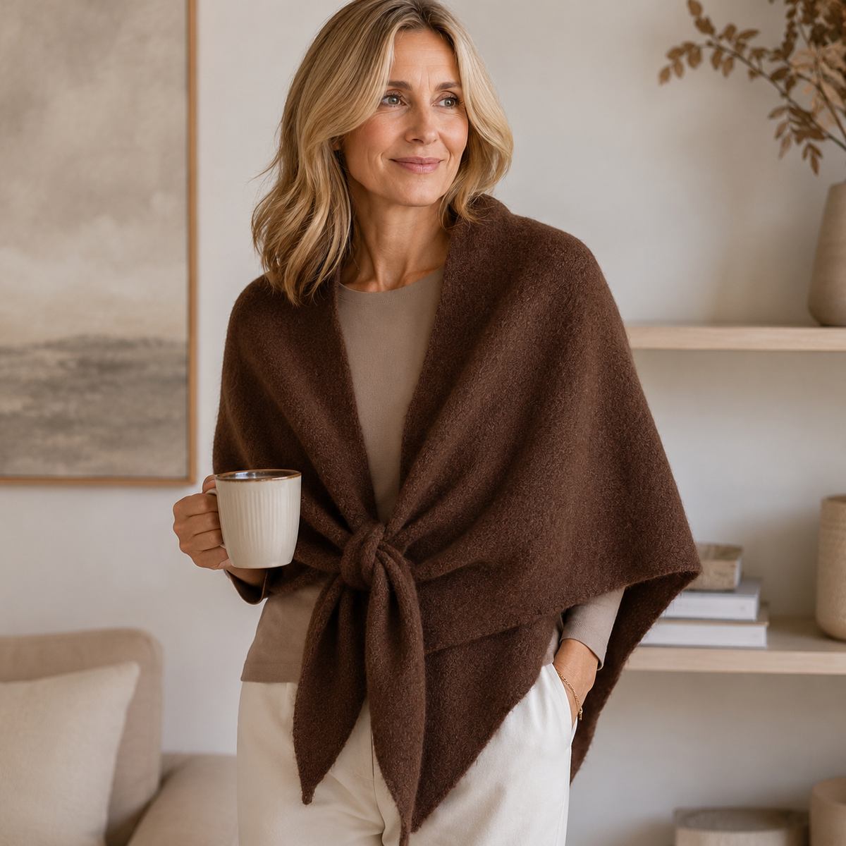 ✨ Soft Knotted Knit Shawl – Women's Thick Warm Winter Wrap, One Size for Sports, Travel & Office, Multi-Color